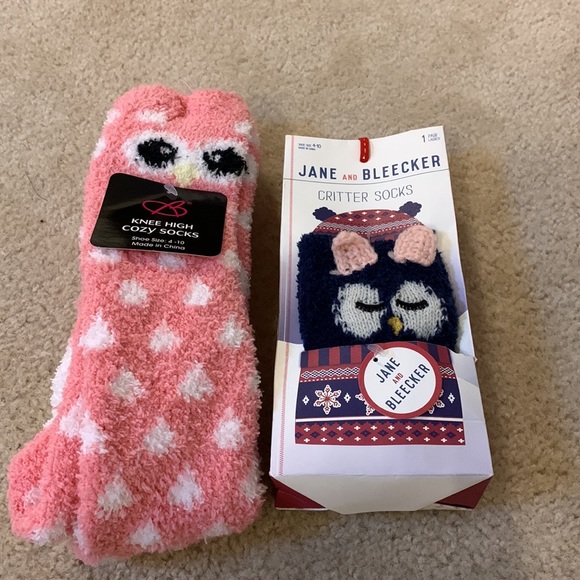 Bundle of 2 pairs of NWT Women’s owl face Slipper fuzzy SOFT Socks owl lovers - Picture 9 of 13